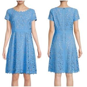 Shani NWT Laser Cutout Fit & Flare Dress Size 16 Turquoise Blue Short Sleeve